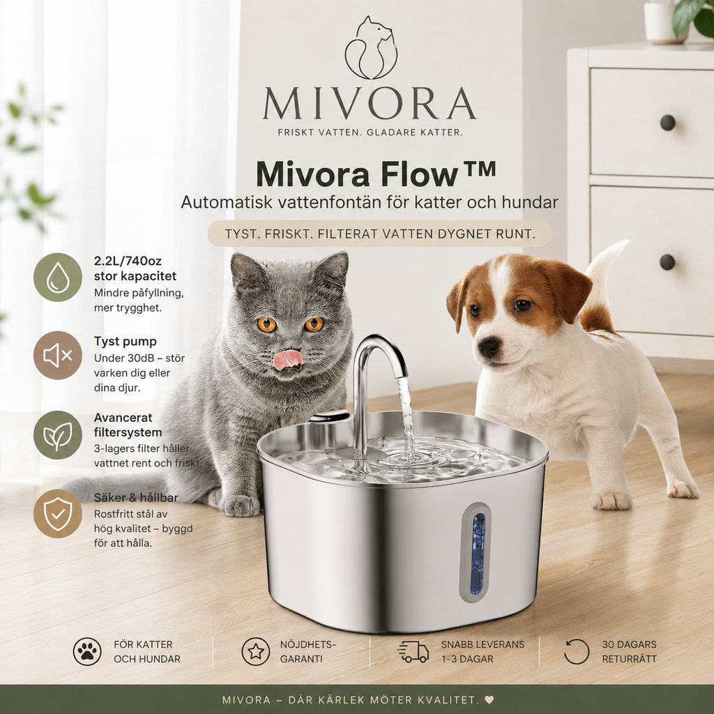 Mivora Flow™ – Automatisk vattenfontän för katter