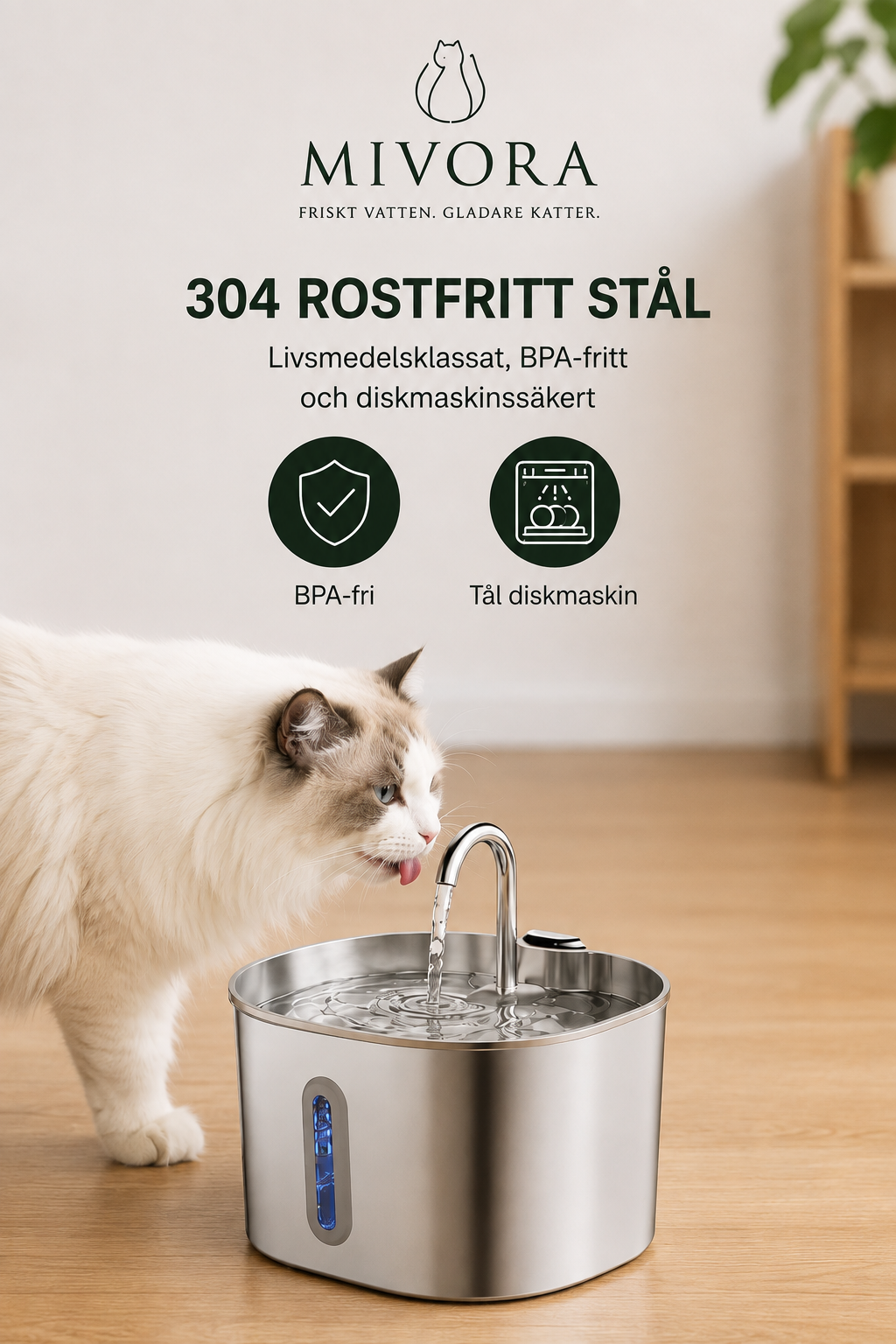 Mivora Flow™ – Automatisk vattenfontän för katter